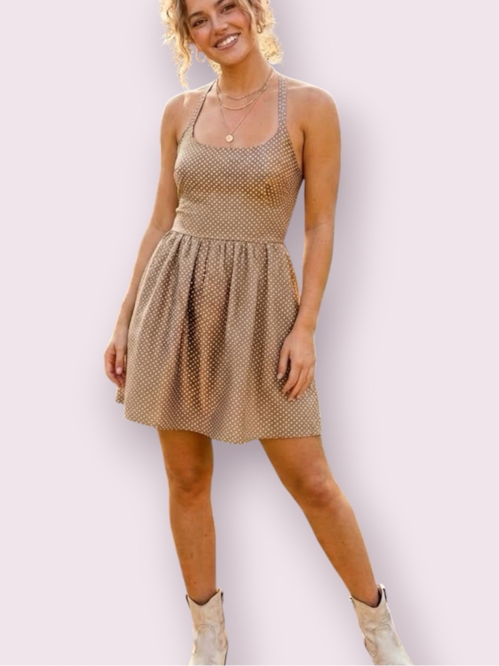 J. Crew Silk Polka Dot Dress Criss Cross Strappy Back Brown & White Size Small